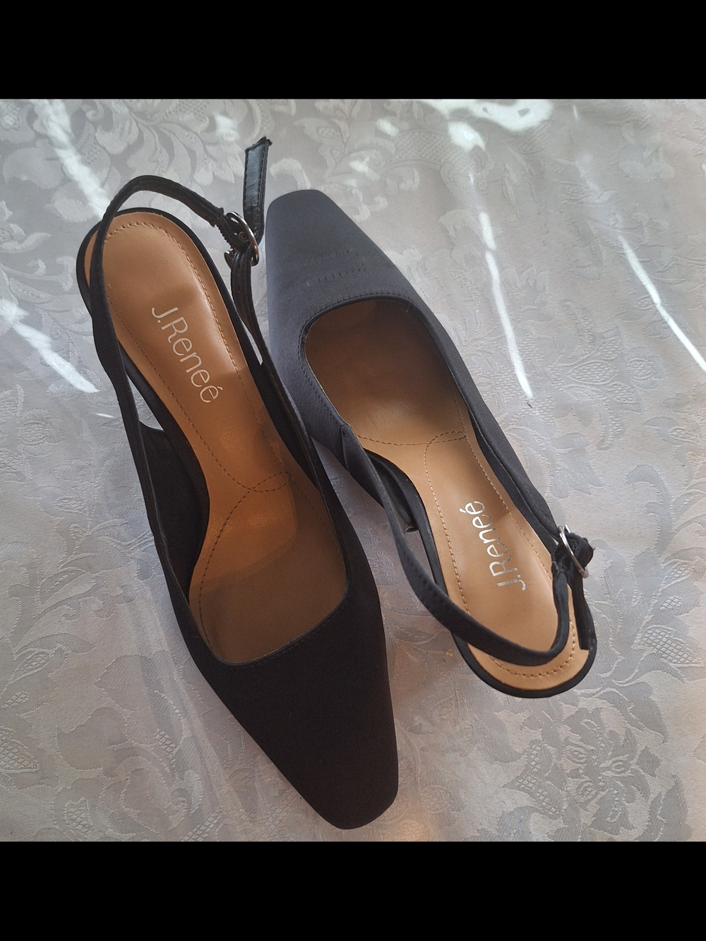 J.Renee Black Pointed-Toe Slingback Mules